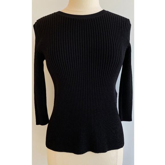 Maje Meely Black Ribbed White Open Back Tie Crewneck Sweater Pullover sz 3, US L - Picture 4 of 9